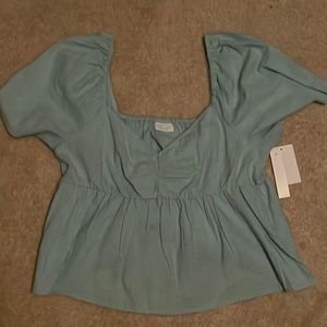 🆕 NWT Abound Flared Cropped Top, Women’s Size Large, Blue Glaze